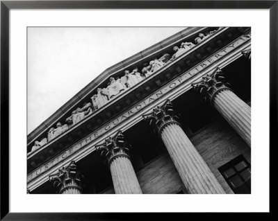 Sculpted Frieze Reads Justice The Guardian Of Liberty At Entrance Of The Supreme Court Building by Margaret Bourke-White Pricing Limited Edition Print image