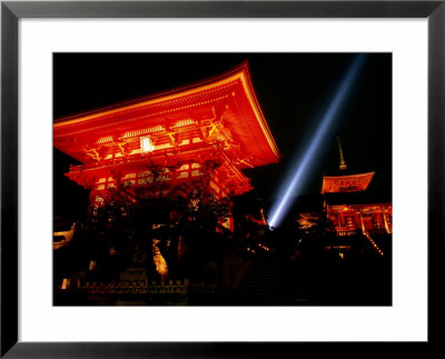 Kiyomizu-Dera Temple Buildings Lit Up At Night And Searchlight, Kyoto, Japan by Frank Carter Pricing Limited Edition Print image