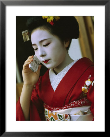 A Kimono-Clad Geisha Talks On A Cell Phone by Eightfish Pricing Limited Edition Print image