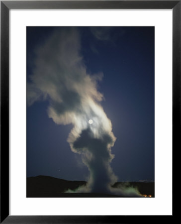 Old Faithful Geyser Steam Rising Against Full Moon by Norbert Rosing Pricing Limited Edition Print image