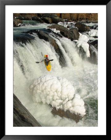 Kayaker Over Frozen Falls In Winter by Skip Brown Pricing Limited Edition Print image