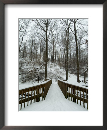 Snow Covered Wooden Bridge Over A Park Stream by Todd Gipstein Pricing Limited Edition Print image