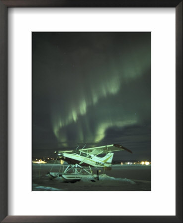 Northern Lights Illuminate A Snow-Covered Maule M-5, Fairbanks, Alaska, Usa by Hugh Rose Pricing Limited Edition Print image