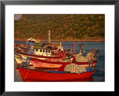 Fish Boats On Wharf, Assos, Turkey by Walter Bibikow Pricing Limited Edition Print image