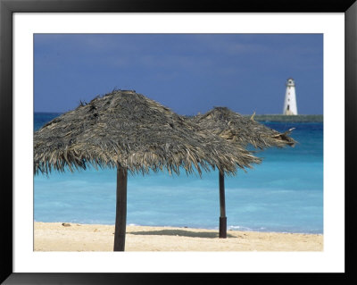 Lighthouse And Thatch Palapa, Nassau, Bahamas, Caribbean by Greg Johnston Pricing Limited Edition Print image