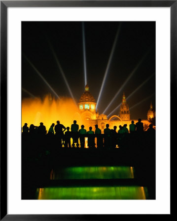 People At Montjuic Fountain Silhouetted Against Golden Light, Barcelona, Spain by Bill Wassman Pricing Limited Edition Print image