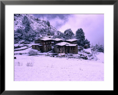 Snow Covering Houses In Village, Laya, Bhutan by Nicholas Reuss Pricing Limited Edition Print image