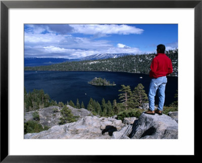 Hiker At Viewpoint Overlooking Emerald Bay, Lake Tahoe, California, Usa by Cheyenne Rouse Pricing Limited Edition Print image