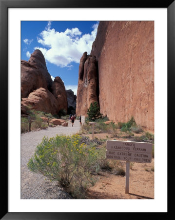 Landscape Arch Trail Warning Sign, Arches National Park, Utah, Usa by Jerry & Marcy Monkman Pricing Limited Edition Print image