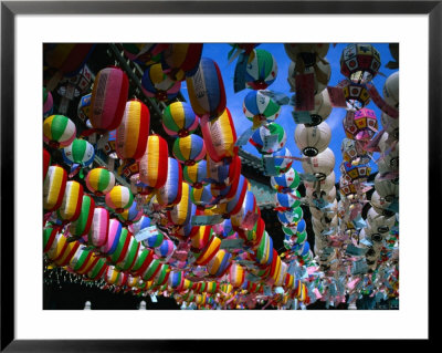 Strings Of Colourful Paper Lanterns Suspended Outside Temple, Seoul, South Korea by Juliet Coombe Pricing Limited Edition Print image