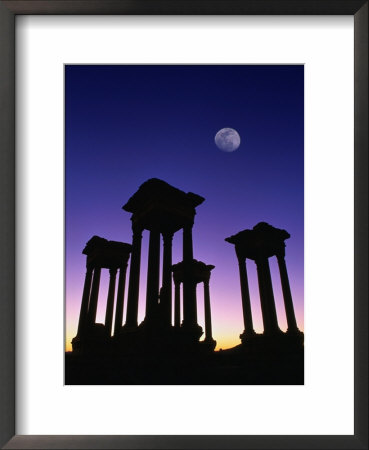 Pedestals Of Tetrapylon And Moon At Sunset, Palmyra, Syria by Mark Daffey Pricing Limited Edition Print image