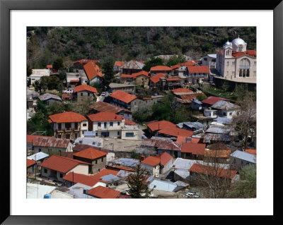 Town And Church In Village Of Pedhoulas, Troodos Massif, Pafos, Cyprus by Jon Davison Pricing Limited Edition Print image