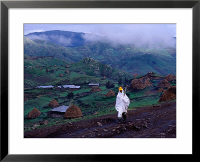 Man In Highlands Above A Small Village, Ajibara, Ethiopia by Michael Coyne Pricing Limited Edition Print image
