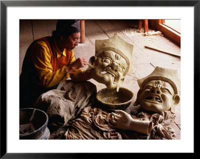 Artisan Creating Traditional Cham Mask, Sichuan, China by Bill Wassman Pricing Limited Edition Print image