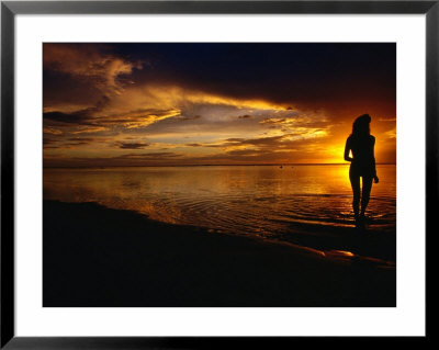 Woman On Beach At Sunset, Cook Islands by Peter Hendrie Pricing Limited Edition Print image
