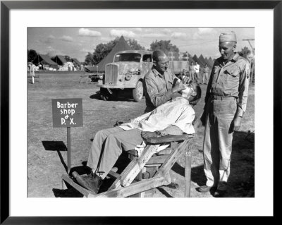 American Quartermaster Corpsman John Ralford, Designer Of Th Wooden Barber Chair by Margaret Bourke-White Pricing Limited Edition Print image