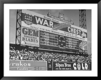 Large Scoreboard Towering Over Fans Showing Baseball Scores From Around The League by Wallace Kirkland Pricing Limited Edition Print image