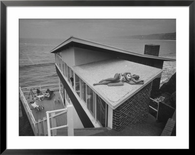 Guests Playing Cards And Sunbathing At Cliffside Home Of W. M. Macconnell by Peter Stackpole Pricing Limited Edition Print image
