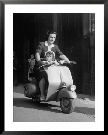 Mother And Baby Riding A Vespa Scooter by Dmitri Kessel Pricing Limited Edition Print image