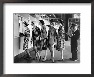 Models Wearing Checked Outfits, Newest Fashion For Sports Wear, At Roosevelt Raceway by Nina Leen Pricing Limited Edition Print image