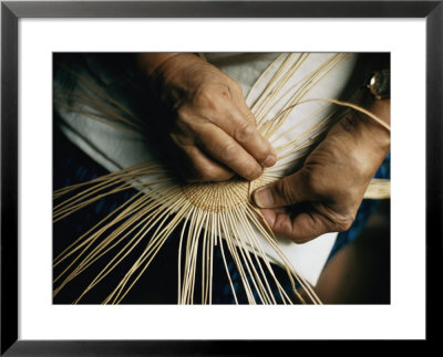 Close View Of The Hands Of A Hupa Indian Weaving A Basket by Dick Durrance Pricing Limited Edition Print image