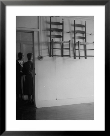 Extreme Neatness Of Shaker Habits Is Shown By Their Custom To Hang Chairs When Not In Use by Nina Leen Pricing Limited Edition Print image