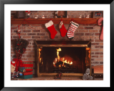 Fireplace With Christmas Stockings by Chris Lowe Pricing Limited Edition Print image