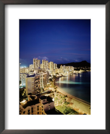 Aerial Of Waikiki Beach At Night, Hi by Walter Bibikow Pricing Limited Edition Print image