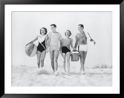Two Couples Walking On Beach by Ewing Galloway Pricing Limited Edition Print image