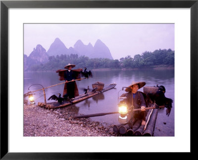 Fishermen With Birds, Li River, Yangshuo, China by Bill Bachmann Pricing Limited Edition Print image