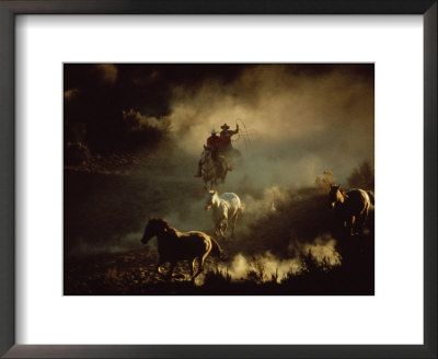 Cowboys On Horses Ready To Lasso Wild Horses by Bob Trehearne Pricing Limited Edition Print image