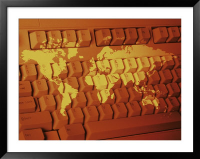 World Map Projected On Computer Keyboard by Carol & Mike Werner Pricing Limited Edition Print image