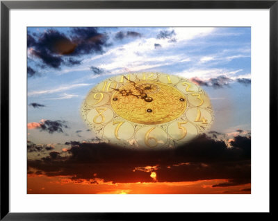 Clock In Sky With Red Sunset by Paul Katz Pricing Limited Edition Print image