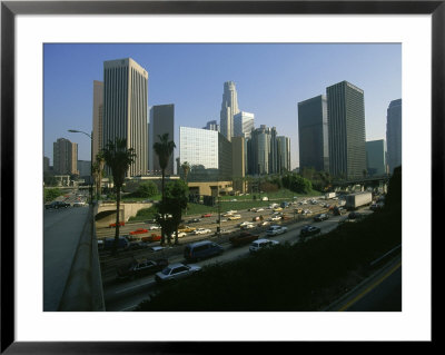 Highway 110 And Skyline Of Los Angeles, Ca by Mark Gibson Pricing Limited Edition Print image