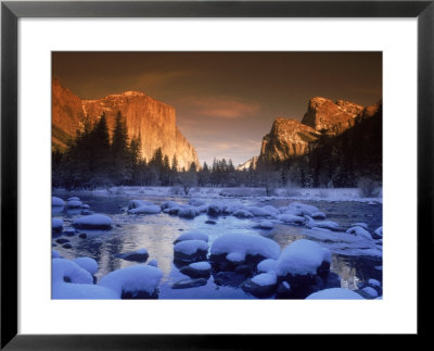 Snowy Sunset Over River, El Capitan, Yosemite, Ca by Michael Howell Pricing Limited Edition Print image