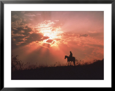 Cowboy At Sunset by Mick Roessler Pricing Limited Edition Print image