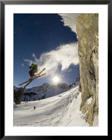 Skier Catching Air At Honeycomb Canyon, Wasatch Mountains, Usa by Mike Tittel Pricing Limited Edition Print image
