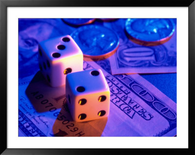 Dice And Money On Blue Background by Jim Mcguire Pricing Limited Edition Print image