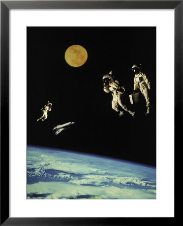 Astronauts Float In Space by Rick Bostick Pricing Limited Edition Print image