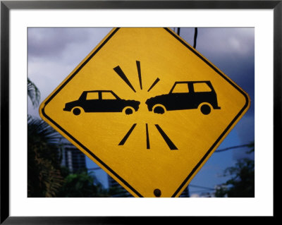 Road Sign Warning Of Car Crashes, Panama City, Panama by Charlotte Hindle Pricing Limited Edition Print image