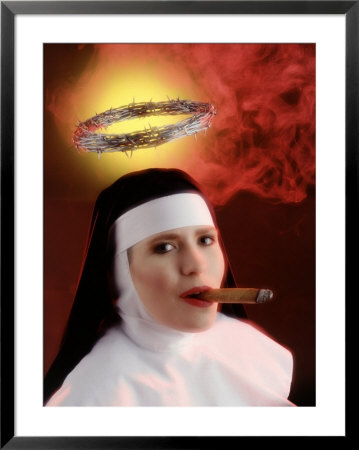 Cigar Smoking Nun With Barbed Wire Halo by Gregory Baker Pricing Limited Edition Print image