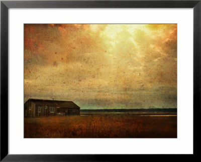 Cabin Alongside River In Copper Field by Jan Lakey Pricing Limited Edition Print image