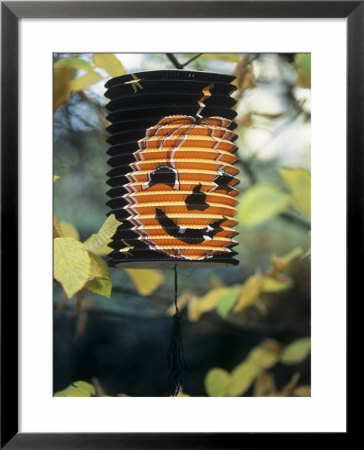 Paper Lantern With Printed Pumpkin Face Hanging In Tree by Alena Hrbkova Pricing Limited Edition Print image