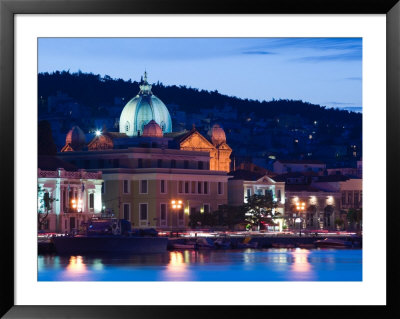 Waterfront View Of Southern Harbor And Agios Therapon Church, Lesvos, Mytilini by Walter Bibikow Pricing Limited Edition Print image