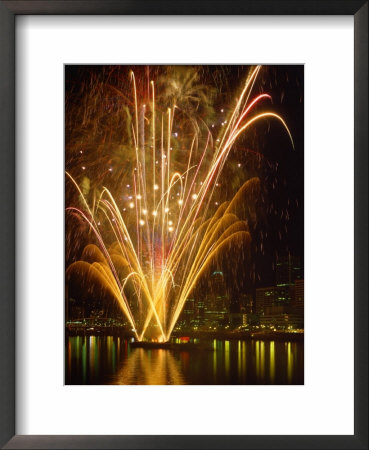 Independence Day Fireworks Launched Off Barge In The Middle Of The Willamette River, Portland by Steve Terrill Pricing Limited Edition Print image