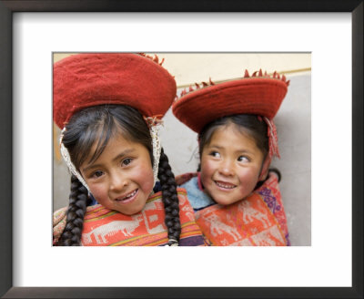 Portrait Of School Girls In Native Dress At Recess, Huilloc, Peru by Dennis Kirkland Pricing Limited Edition Print image