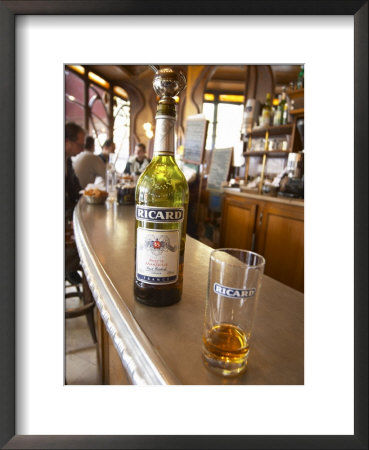 Bottle Of Ricard 45 Pastis And Glass On Zinc Bar, Paris, France by Per Karlsson Pricing Limited Edition Print image