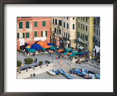 Elevated View Of Outdoor Cafe And Surrounding Buildings, Vernazza, Italy by Dennis Flaherty Pricing Limited Edition Print image