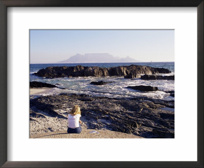 Woman On Beach At Bloubergstrand Looking Across To Table Mountain, Cape Town, South Africa, Africa by Yadid Levy Pricing Limited Edition Print image