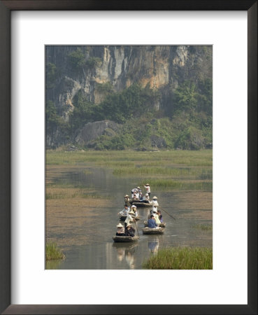 Punting Boats On Delta River, Limestone Mountain Scenery, Van Long, South Of Hanoi by Christian Kober Pricing Limited Edition Print image